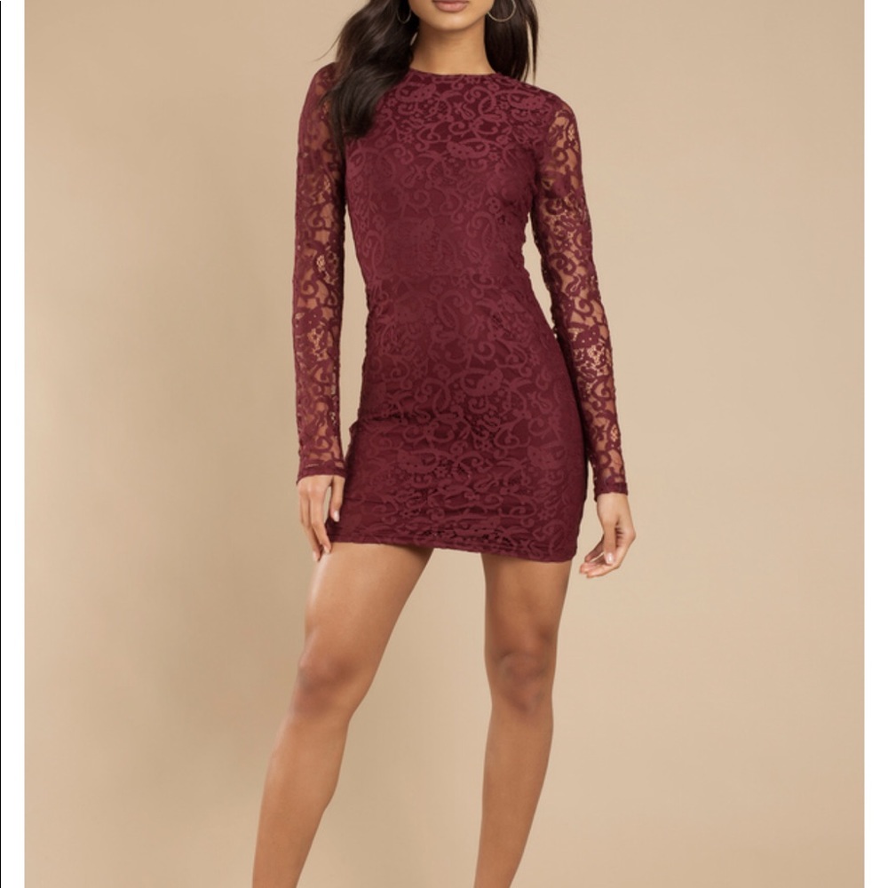 Burgundy long sleeve lace dress